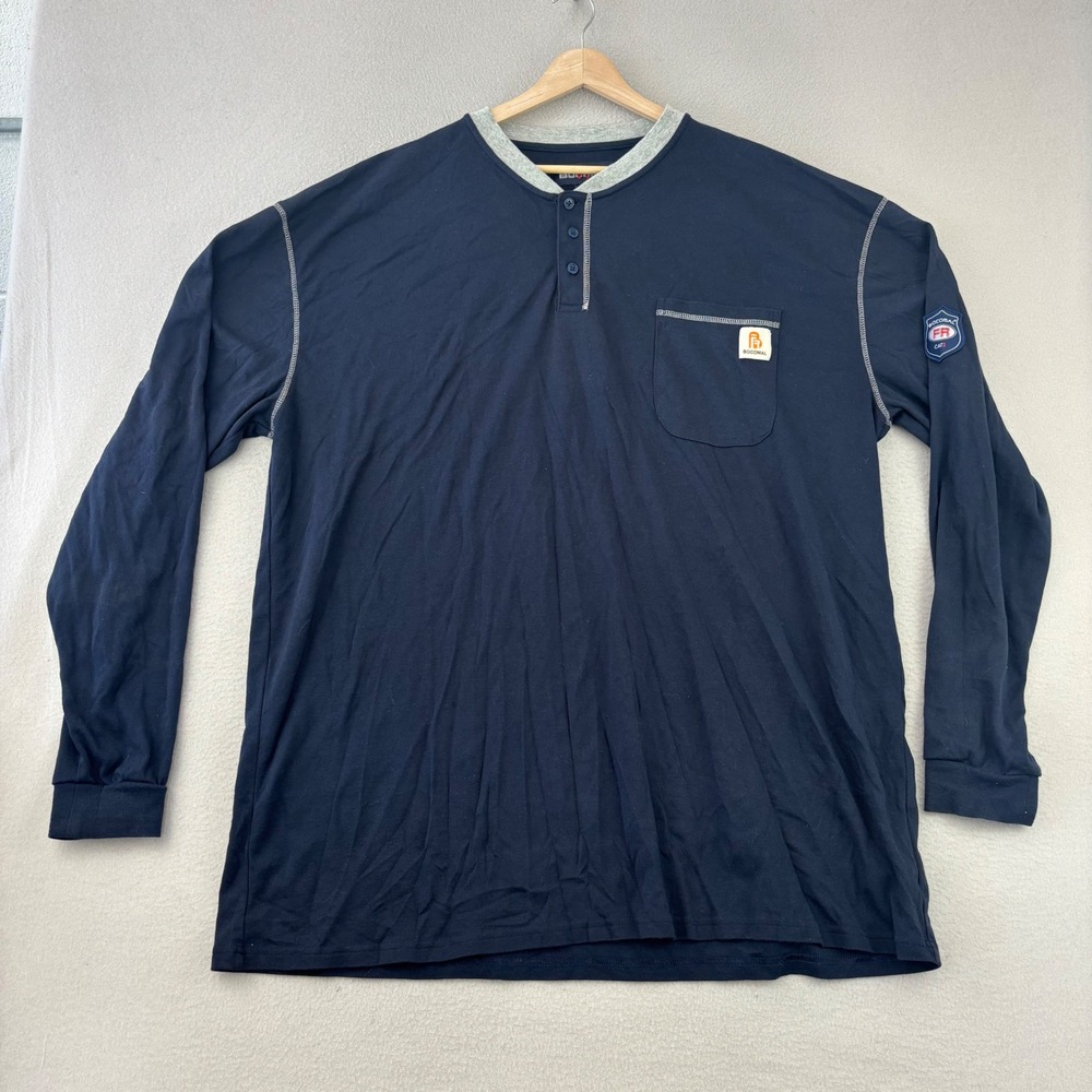 Bocomal FR Henley Shirt Mens 3XL Navy Blue Workwear Flame Resistant Long Sleeve